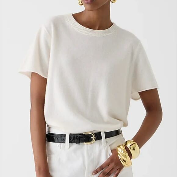 J. Crew Tops - J. Crew Pure Cashmere Relaxed T-Shirt Ivory Cream BG648 Size L